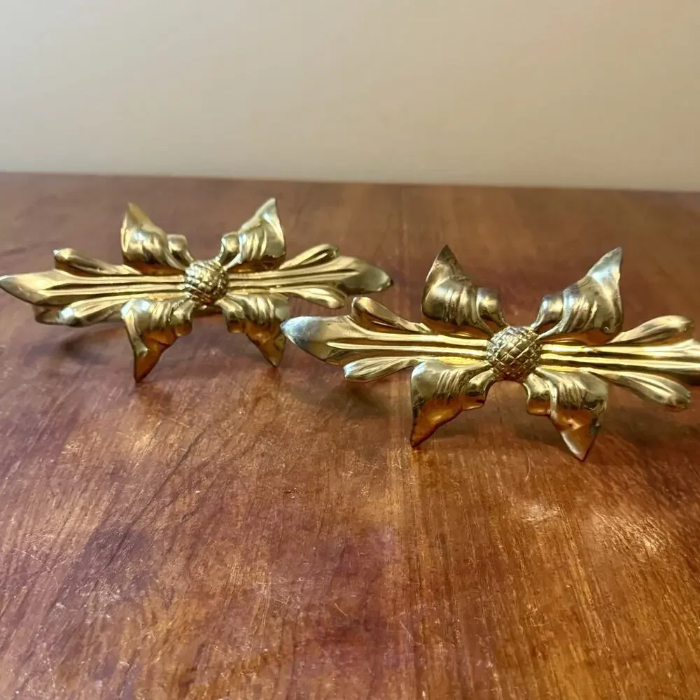 Vintage Brass Curtain Tiebacks Pair Ornate Bow Floral Drapery Holdbacks India